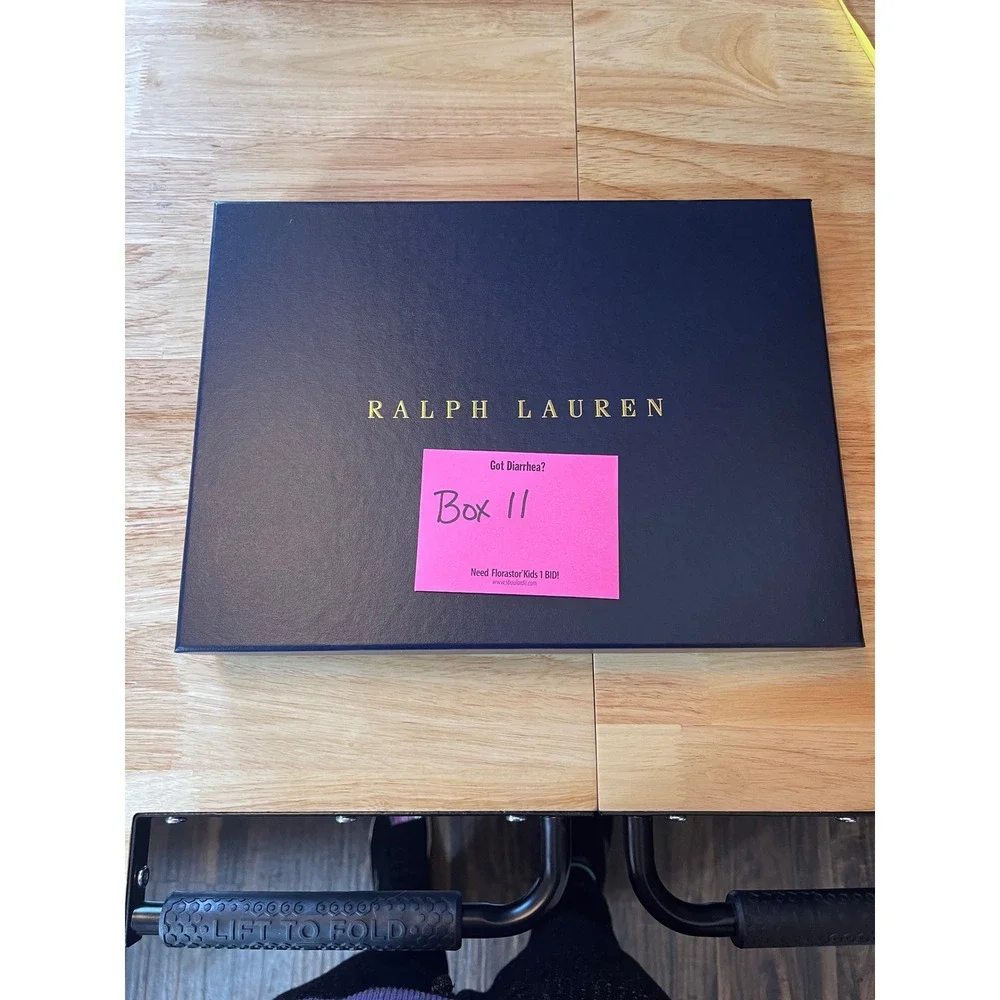 Ralph Lauren Navy Blue Gold Logo Gift Box with Tissue Paper‎ 13.5x11x2 Large